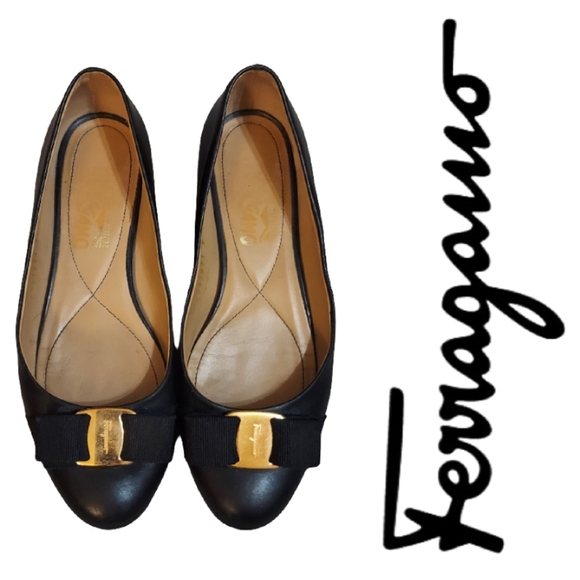Ferragamo Varina Nappa Leather Bow Ballet Flat In Black - Picture 1 of 16